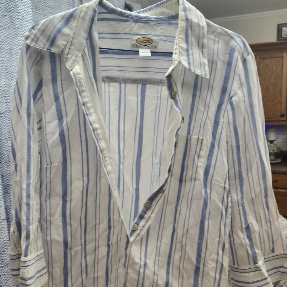 Talbots Light Blue and White Striped Button Down Shirt